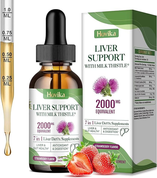 Liver Cleanse Detox & Repair Liver Support Milk Thistle Drops with Glutathione, NAC, ALA, Vitamin C, Zinc & Selenium for Liver Cleanse & Defense, Immune & Skin Support - Strawberry Flavor, 2 Fl Oz