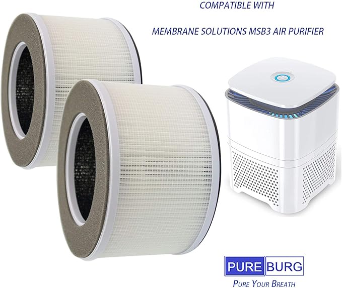 PUREBURG Replacement Filters Compatible with Membrane Solutions MSB3 Air Purifier,2-Pack H13 HEPA 3-Stage Filtration Activated Carbon Air Clean VOCs Odor