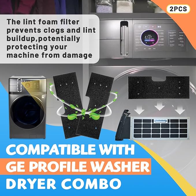 2Pack Lint Filter WH01X35719 Compatible with GE Profile Washer Dryer Combo Models PFQ97HSPVDS, Hand Washable and Reusable, Dryer Lint Filter Replacement