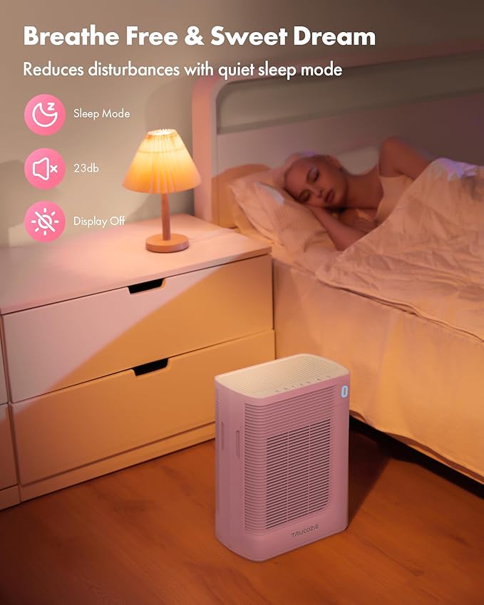 Air Purifier for Home Large Room Bedroom Up to 1937 Ft² in 1 Hr With Double-sided Air Inlet, Air Quality and Light Sensors, HEPA Sleep Mode for Allergies, Dust, Pollen, Pet Hair, Pink