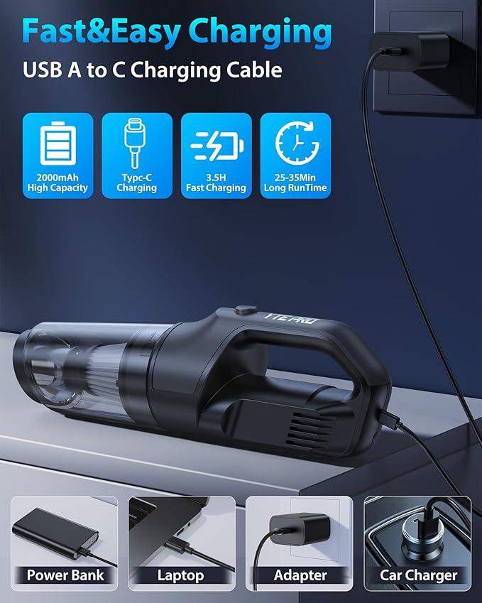 Handheld Vacuum Cordless 1.1 Pounds Car Vac 10000PA Hand Held Vacuums 4-in-1 Hand Vac Cordless Rechargeable HEPA Filter Large Capacity Dust Cup for Car Office Home Pets Hair (Space Gray)