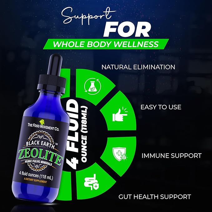 Black Earth Zeolite with Humic Fulvic Acids Trace Minerals for Adults and Kids for Detox, Gut Health and Immune Support - Twinpack 4 Fl Oz Bottles (8 fl oz)
