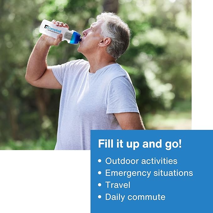 Campbell Ultrafiltration+ Water Filter Bottle - 16 fl. oz., Purification On the Go, Reusable, BPA-Free, Dishwasher Safe, Assembled in USA - Essential for Clean Hydration Anywhere