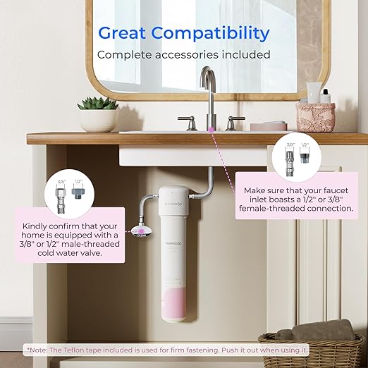 Waterdrop Water Filter for Bathroom for Face Care, Soft Water, Strontium-enriched, Reduce 99.9% of Baçtёria in Bathroom Sink Faucet, Reduces Skin Redness and Irritation, WD-BFU1
