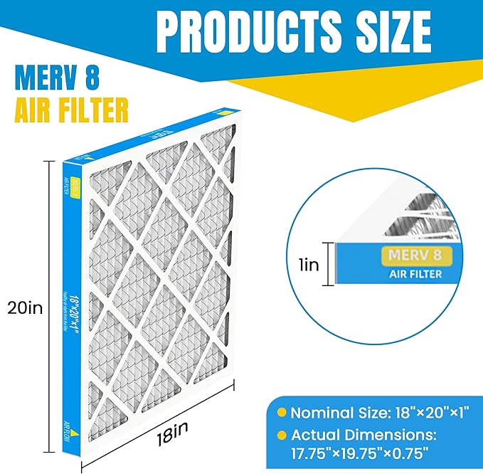 18x20x1 Air Filter,MERV 8,Furnace Air Filter for HVAC,Dust Defense-4packs by MIFLUS