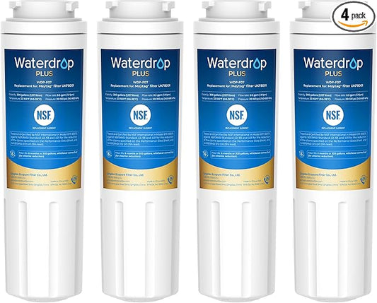 Waterdrop Plus UKF8001 NSF 401,53 Certified Refrigerator Water Filter, 𝐑𝐞𝐝𝐮𝐜𝐞 𝐏𝐅𝐀𝐒, Replacement for Whirlpool® Everydrop® Filter 4, EDR4RXD1, Maytag® UKF8001AXX, 4 Filters