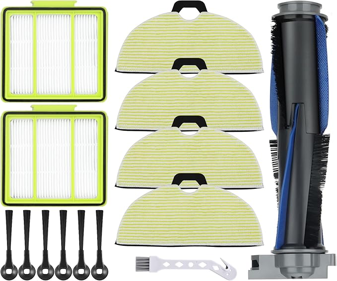 RV2000WD Replacement Parts for Shark RV2002WXUS RV2002WD RV2001DRUS RV2001WD AV2001WD Mop Brush Filter Kit with Shark AI Robot Vacuum Cleaner, 1 Brushroll, 2 Filters, 4 Mop Pads, 6 Side Brushes
