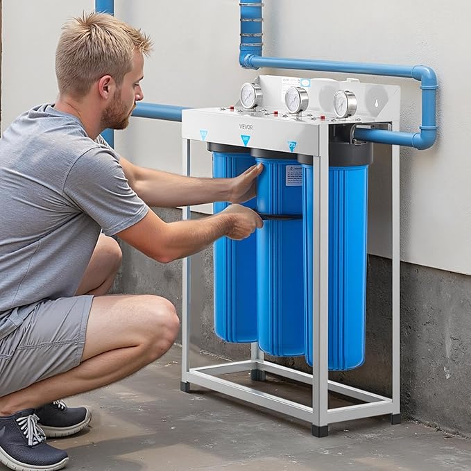 VEVOR Whole House Water Filter System, 3-Stage | Sediment, IMR, CTO | 4.5" x 20" Home Water Purifier Filter Reduce Iron, Manganese, Chlorine, Bad Taste, Odor, Rust