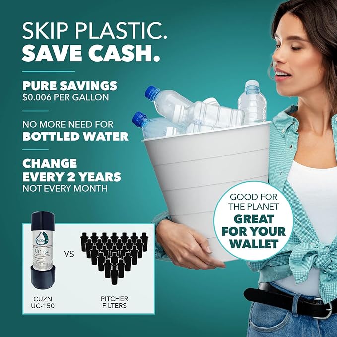 CuZn Under Sink Water Filter for Sink Faucet, 20K Gallons or 2 Year Filtration Life, Reduces PFAs, PFOS, Lead, Chlorine, Improves Taste of Tap Water, NSF/ANSI 42 & 372 Certified High Performance