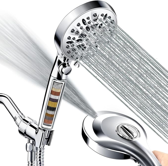 2.5GPM Handheld Shower Head with Filter:9 Spray Modes High Pressure Shower Head with ON/OFF Pause Switch, 15 Stage Shower Head Filter for Hard Water Remove Chlorine and Harmful Substances