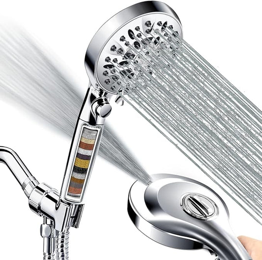 2.5GPM Handheld Shower Head with Filter:9 Spray Modes High Pressure Shower Head with ON/OFF Pause Switch, 15 Stage Shower Head Filter for Hard Water Remove Chlorine and Harmful Substances