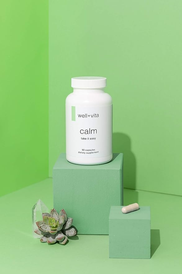Well+vita Calm Supplement for Relaxation,Sleep & Daytime Zen with Magnesium Glycinate and Taurate, L-Theanine, Passion Flower, Lemon Balm, Taurine (90 Veggie Capsules)