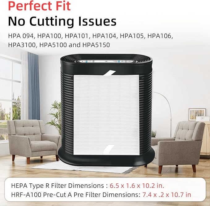 APPLIANCEMATES HPA100 Replacement Filters for Honeywell HRF-ARVP100 Series Air Purifier HPA094 HPA101 HPA104 HPA105 HPA106 HPA3100 HPA5100 and HPA5150, 4 HEPA R and 8 Carbon Pre-Cut Pre-Filters A