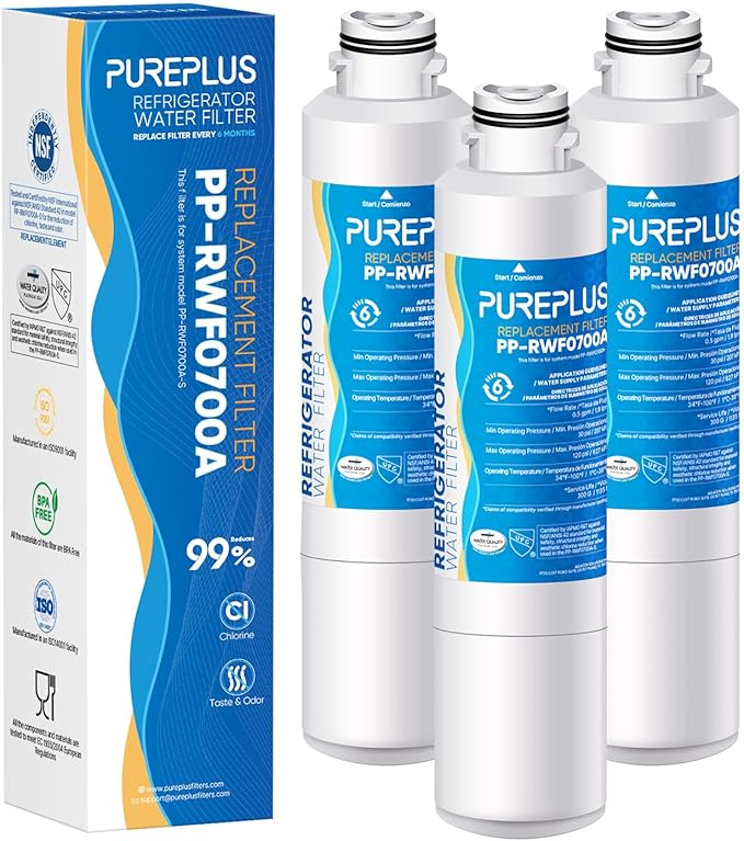 PUREPLUS DA29-00020B Refrigerator Water Filter Replacement for Samsung RF28HMEDBSR, RF263BEAESR, HDX FMS-2, HAF-CIN/EXP, RF4287HARS, RF28HFEDBSR, DA29-00020A, RF261BEAESR, DA97-08006A, 469101, 3PACK
