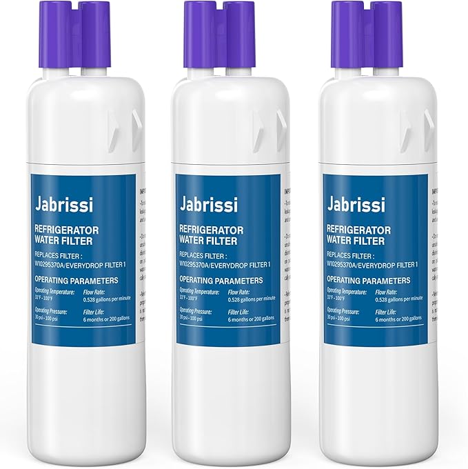 W10295370A Water Filter for Whirlpool Refrigerator Replacement Compatible with EDR1RXD1, Filter 1, WHR1RXD1, W10295370, KAD1RXD1, P8RFWB2L, P8WB2L, P4RFWB, P5WB2L (White, 3 Pack)