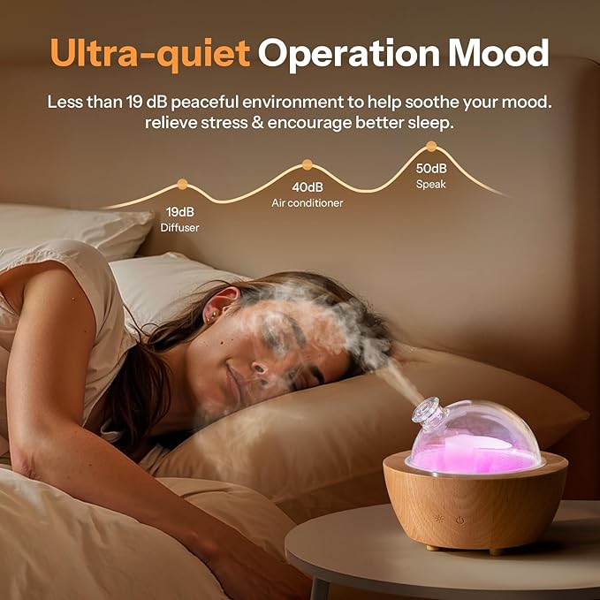 Wanlola 200ml Glass Essential Oil Diffuser with Natural Wood Base, Aromatherapy Diffusers for Home, Cool Mist Air Humidifier with 7 Color Lights for Office, Bedroom