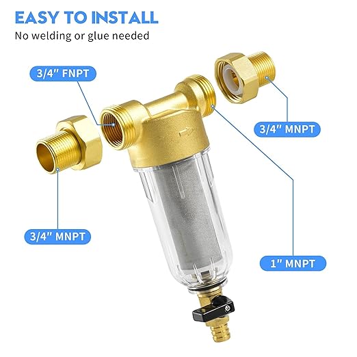 50 Micron Spin Down Sediment Filter for Whole House and Well Water, Reusable Washing Machine Water Filter, BPA-Free Pre-Filter