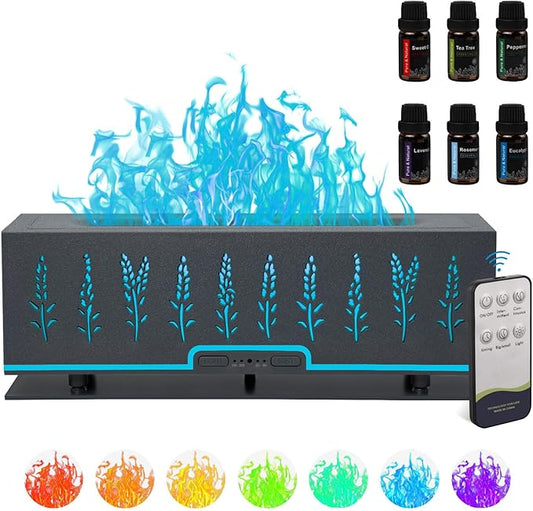 Colorful Essential Oil Diffuser, Flame Oil Diffuser, 7 Colors Changing Oil Aromatherapy Diffuser, 200ml Cool Mist Ultrasonic Diffuser for Office, Home,Bedroom (Black)