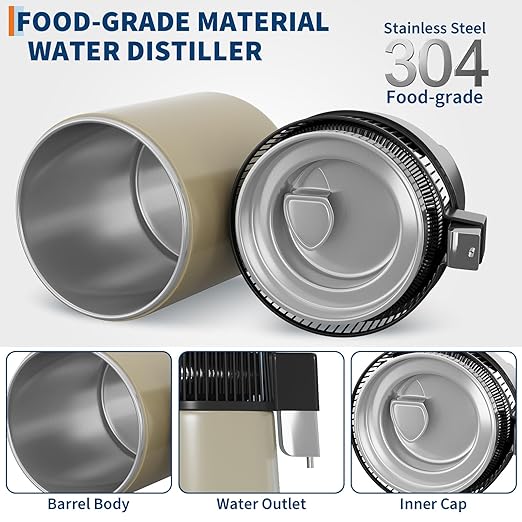 GarveeHome Water Distillers for Home Countertop, 1Gal/4L Stainless Steel Distilled Water Machine with Glass Container, 750W Desktop Drinking Purifier Filter Distilling Kit, Gold