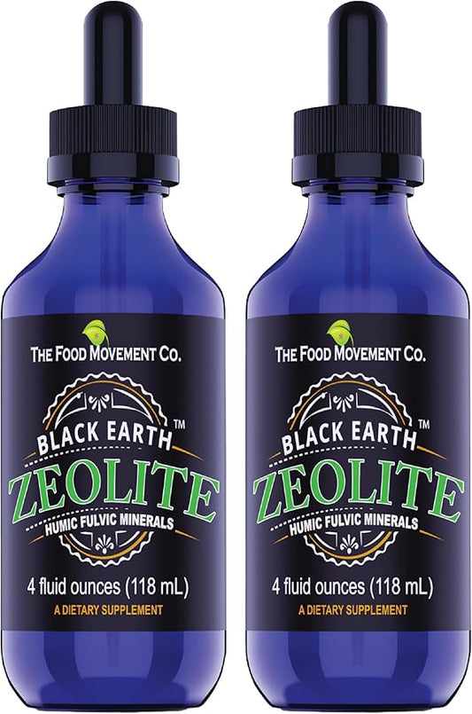 Black Earth Zeolite with Humic Fulvic Acids Trace Minerals for Adults and Kids for Detox, Gut Health and Immune Support - Twinpack 4 Fl Oz Bottles (8 fl oz)