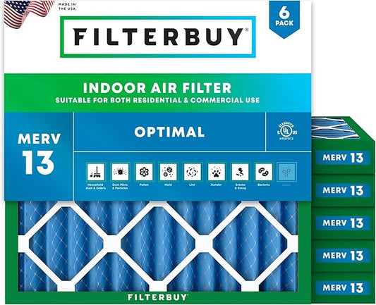 Filterbuy 25x25x2 Air Filter MERV 13 (MPR 1900) Health Defense Replacement (6-Pack), Electrostatic Pleated HVAC AC Furnace Filters, Made in USA (Actual Size: 24.50 x 24.50 x 1.75)
