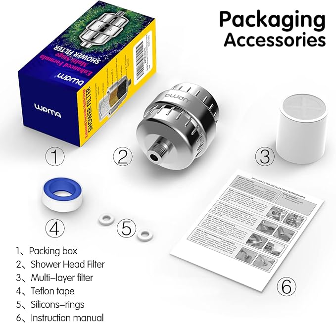 Enhanced Formula Multi-Stage Shower Filter - Shower Head Filter - Hard Water Filter, Remove Chlorine Heavy Metals and Other Sediments, Reduces Dry Itchy Skin, Dandruff (Upgrade Formula)