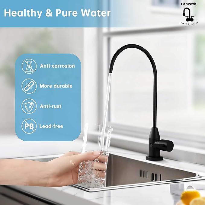 Drinking Water Faucet, Black RO Faucet Modern for Under Sink Water Filter System Non-Air Gap 360-degree Swivel Spout