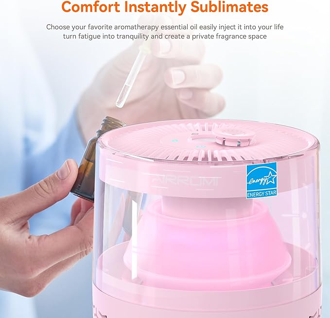 AIRROMI Air Purifiers for Bedroom Home,Up to 658 Ft²,Activated Carbon Filter Cleaner,With Fragrance Sponge for Better Sleep,Night Light,Pet Dander,Allergies,Smoke,Odor,Desktop Air Cleaner A2002 Pink