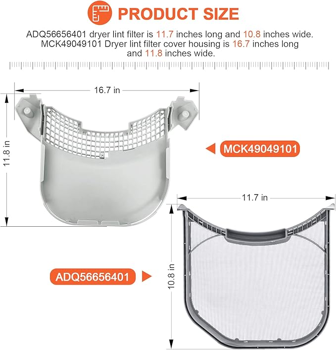 【2025 UPGRADED】2pcs MCK49049101 Dryer Lint Filter Screen Housing Guide Cover with ADQ56656401 Lint Filters Stainless Steel Mesh - Fit for L-G Ken-more Dryers DLEX3570V DLGX4271V 79691282310