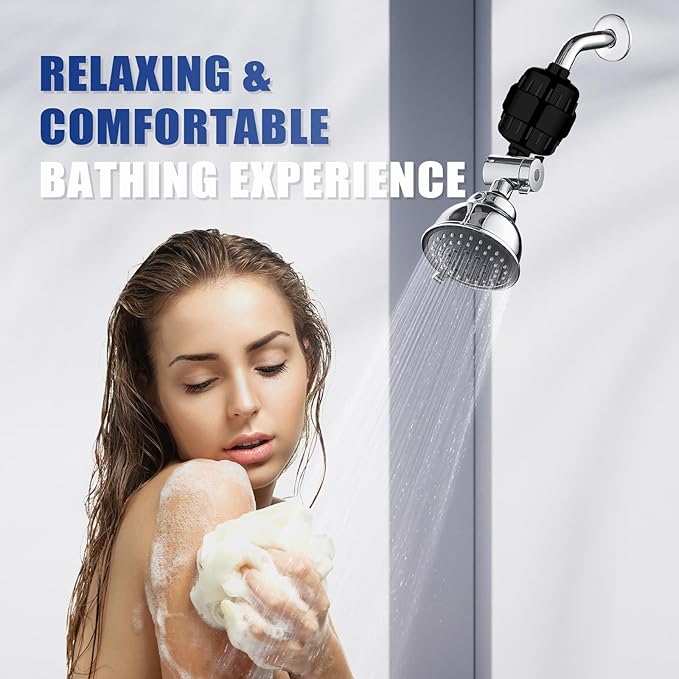 20 Stage Shower Head Filter for Hard Water with 3 Cartridges, High Output Shower Water Filter to Remove Chlorine, Fluoride and Other Impurities, Improves Skin Condition, Protects Hair