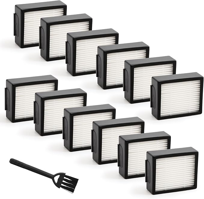 Filters Replacement For iRobot Roomba E I&J Series E5 E6 i1 i3 i4 i5 i6 i7 i8 J5 J6 J8 Vacuum Cleaner, 12 Pack High Efficiency Filters + 1 Cleaning Brush,（Not For Combo J7 J7+ and Combo J9 J9+）