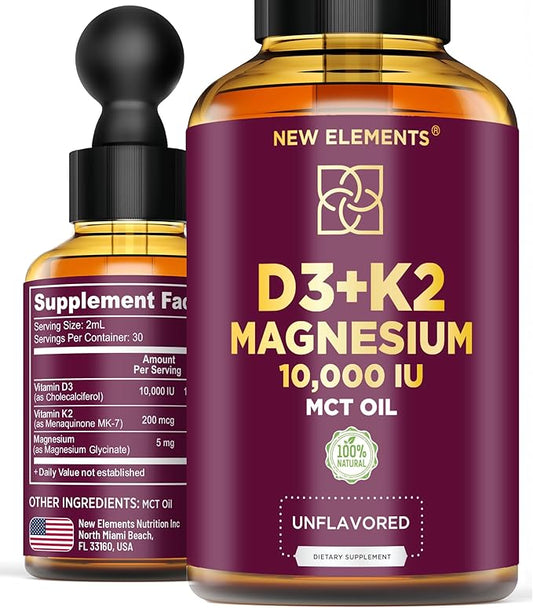 Liquid Vitamin D3 K2 10.000 IU with Magnesium Glycinate 5mg | VIT D3 K2 Drops for Adults | Mk7 Vitamin K2 200mcg | Vitamin D3 + K2 Supplement for Men & Women | Gluten Free | Non-GMO