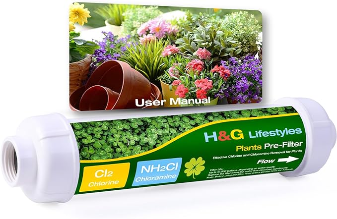 H&G lifestyles Garden Hose Water Filter for Chlorine Chloramine,Garden Hose Filter for Hard Water Plant,Catalytic Carbon KDF Resin,Soften Water, 3/4" GHT, Up to 10,000 Gallons
