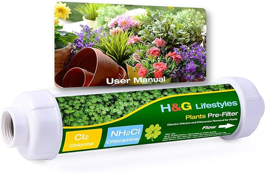 H&G lifestyles Garden Hose Water Filter for Chlorine Chloramine,Garden Hose Filter for Hard Water Plant,Catalytic Carbon KDF Resin,Soften Water, 3/4" GHT, Up to 10,000 Gallons