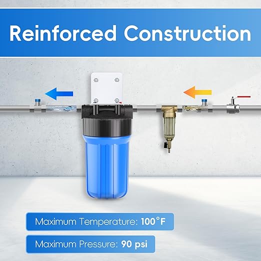iSpring HB18B Whole House Water Filter Housing, 10" x 4.5" Universal Housing for Whole Home Water Filtration w/ 1" NPT Ports Pre-Filtration System