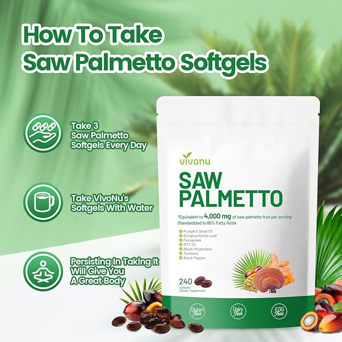 Saw Palmetto Capsules Extract 8 in 1, Pumpkin Seed Oil - Supports Prostate Health, Relieves Urination Issues, Supports Hair Growth, DHT Blocker 240 Softgels
