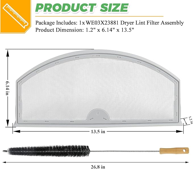 WE03X23881 Dryer Lint Screen Filter Replacement for GE Hotpoint GTD42EASJ2WW GTD33EASK0WW GTX22EASK0WW dryer lint filter - Stainless Steel we03x23881 ge dryer lint screen replacement by Techecook