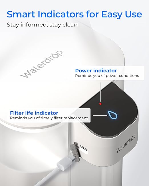 Waterdrop Rechargeable Water Filter Dispenser, 200-Gallon Water Pitcher, Instant 15-Cup Countertop System, 10X Filtration Efficiency, Reduce 98% Chlorine and 20+ Contaminants, White