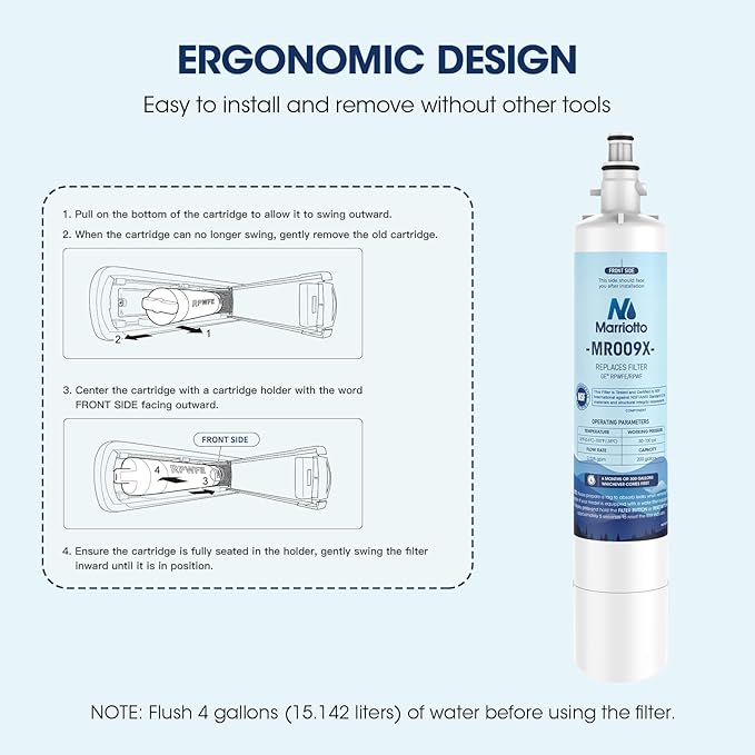 MARRIOTTO Replacement for GE® RPWFE, RPWF (Built-in CHIP) Refrigerator Water Filter, Compatible with GFE28GELDS, PFE28KELDS, PFE28KYNFS, GFD28GELDS, GYE22HMKES, GFE28GYNFS, GFD28GYNFS, Pack of 1