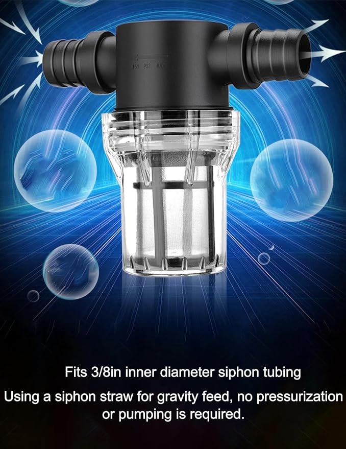 Inline Beer Filter, 80 Mesh 150 Micron Water Filter Plastic T Strainer Filtration Device, Gravity Feeding of Siphon Tube Brewing for Home Brewing Supplies (80 Mesh 180Micron)