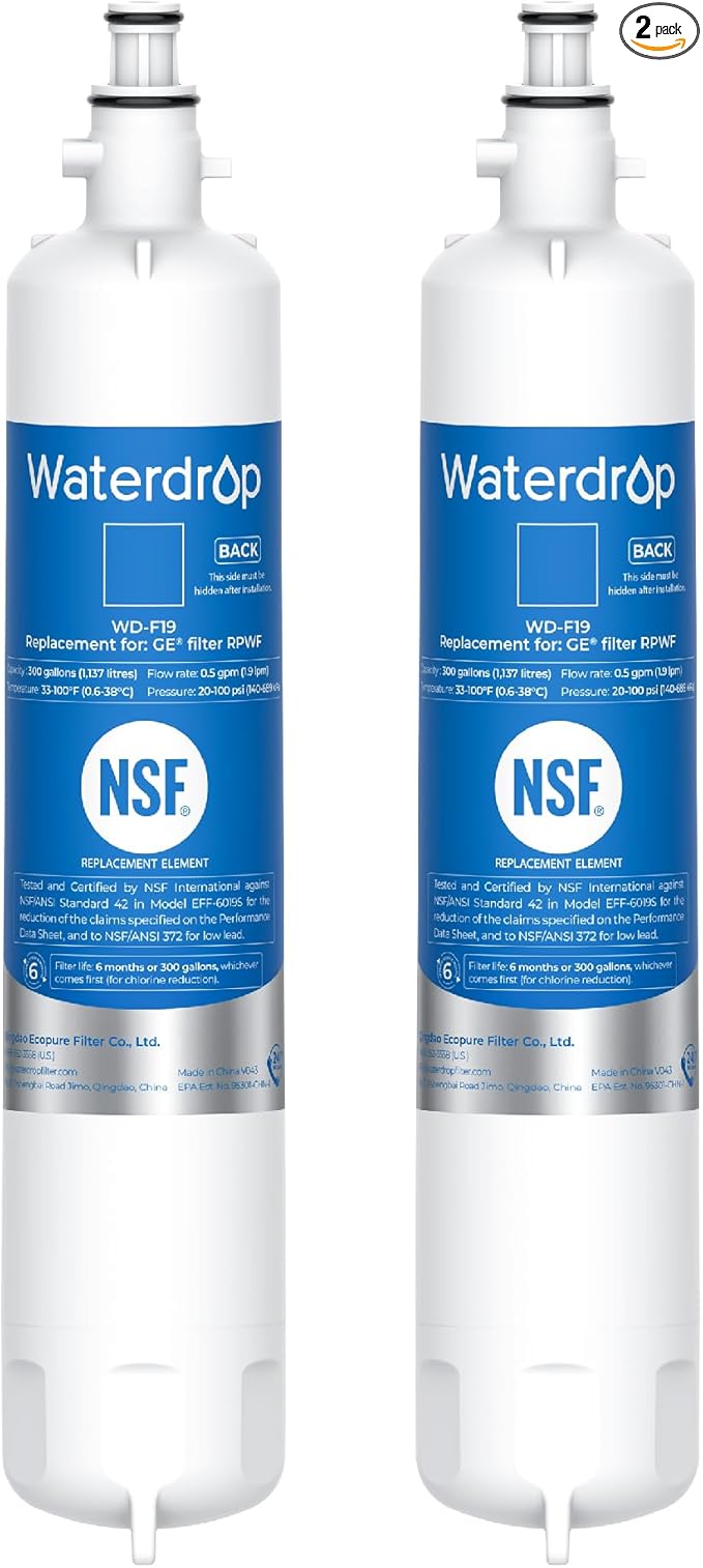 Waterdrop RPWF Refrigerator Water Filter (NOT RPWFE), Replacement for GE® RPWF, WD-F19, DWF-36, R-3600, MPF15350, OPFG3-RF300, WF277, RWF1063, RWF3600A, WSG-4, Pack of 2