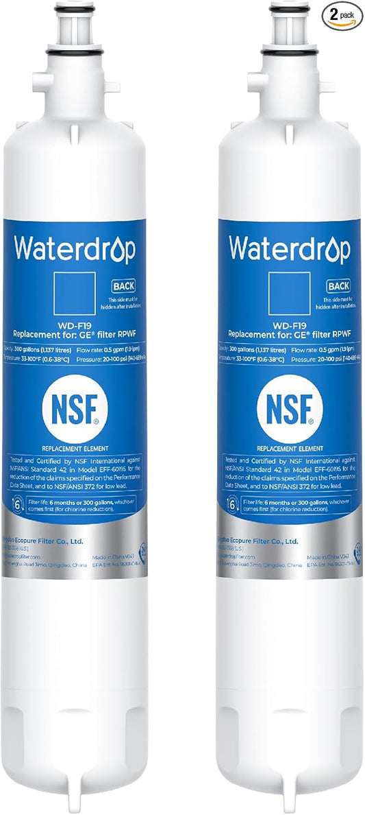 Waterdrop RPWF Refrigerator Water Filter (NOT RPWFE), Replacement for GE® RPWF, WD-F19, DWF-36, R-3600, MPF15350, OPFG3-RF300, WF277, RWF1063, RWF3600A, WSG-4, Pack of 2