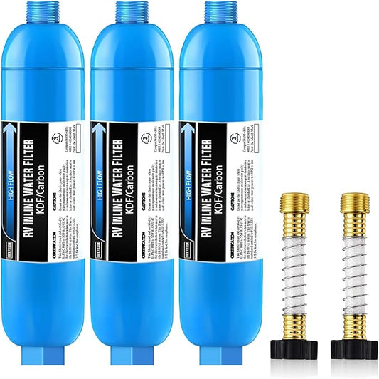 Lifefilter RV Inline Marine Water Filter, Reduces Chlorine, Bad Taste, Odor for RVs,NSF Certified with Flexible Hose Protector (Pack of 3)