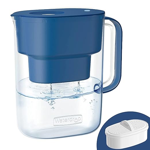 Waterdrop Water Filter Pitcher with 1 Filter, 200-Gallon Long-Life, 10-Cup Large Water Filter Pitcher, NSF Certified, 5X Times Lifetime, Reduces PFOA/PFOS, Chlorine, Classic Blue