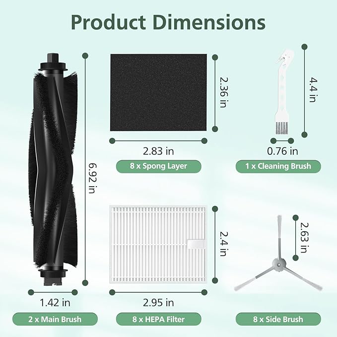 19 Pack Replacement Accessories kit Compatible with eufy L60/ L60 SES/ L50/ L50 SES Robot Vacuum Replacement Parts, 2 Pack Roller Brush + 8 Pack Filter & Sponge + 8 Pack Side Brush + 1 Cleaning Kit
