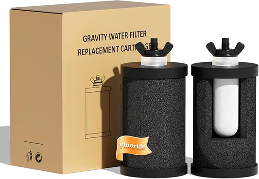 Purewell PF-1-FL Upgraded 4-Stage Composite Carbon and Fluoride Reduction Filters, Compatible with Berkey® Big+, ProOne® Big+ Gravity Water Filter Systems and Purewell Systems (2 Pack, K Series)