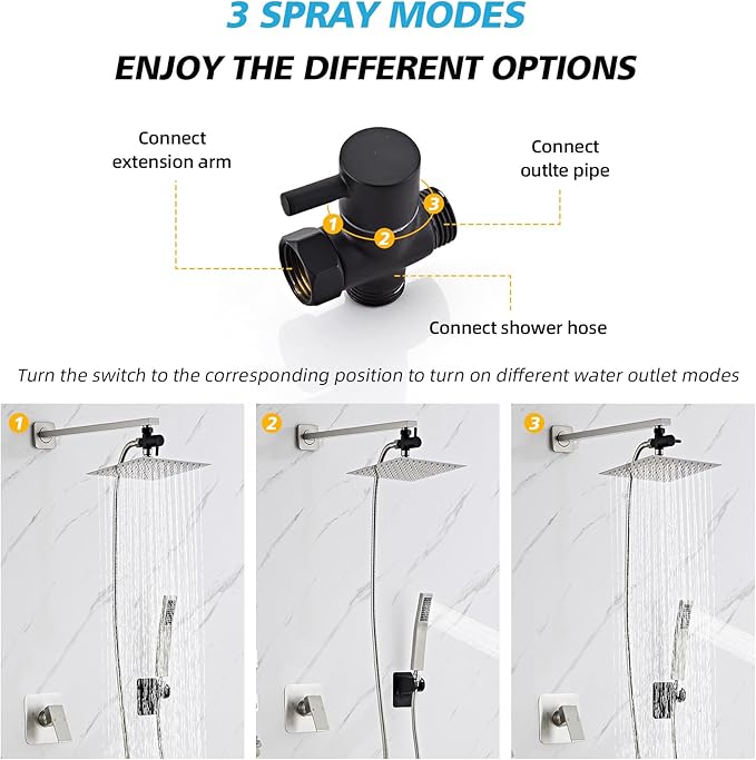 Shower Head Combo, 8 Inch Rain Shower Head with Handheld High Pressure Rainfall Shower Heads System, 15 Inch Shower Adjustable Extension Arm, Brushed Nickel