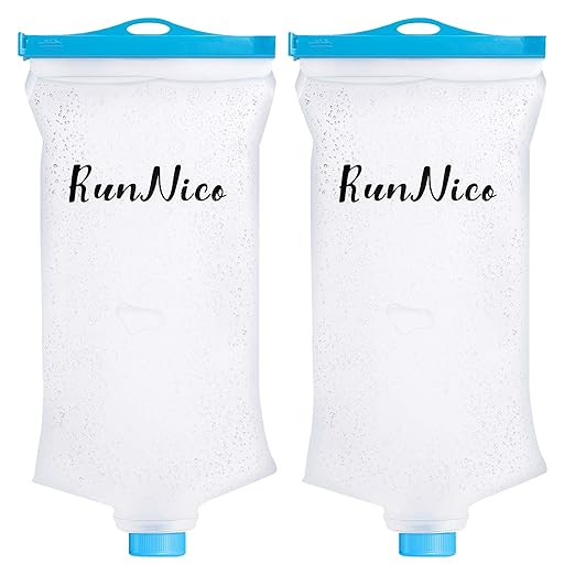 RunNico 2L/68oz Flow Water Filters Bag, Wide Mouth Water Storage Bag Compatible with 28mm Filter, Outdoor Foldable Water Filtration Reservoir for Expedition Camping Cycling Hiking Running (2 Pcs)