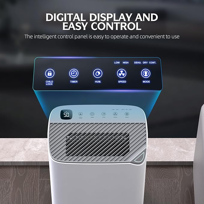 2500 Sq.Ft Dehumidifier for Basement, 34 Pints Energy Star Certified Dehumidifier for Home with Drain Hose, Bedroom, Bathroom, Smart App Control, 3 Operation Modes