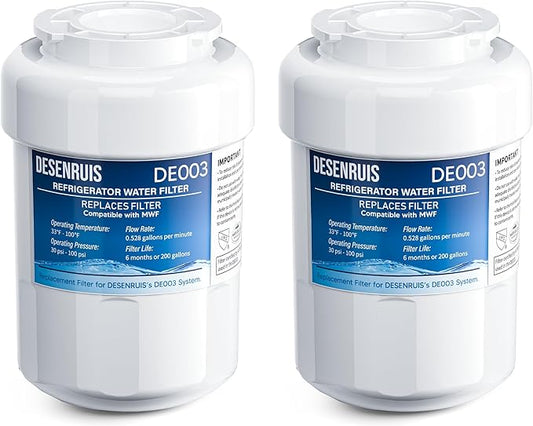 Water Filter Replacement Compatible with GE MWF, SmartWater MWFP, MWFA, GWF, HDX FMG-1, WFC1201, RWF1060, 197D6321P006, Kenmore 9991, Pack of 2, By DESENRUIS